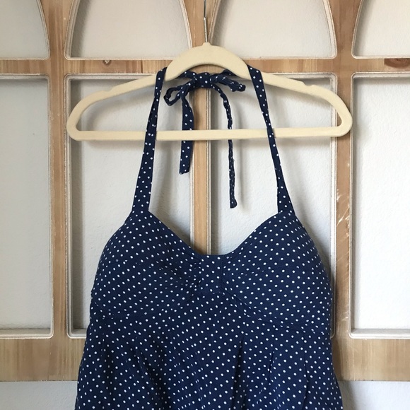Navy Polka Dot Tie Neck Halter Top - Picture 3 of 7